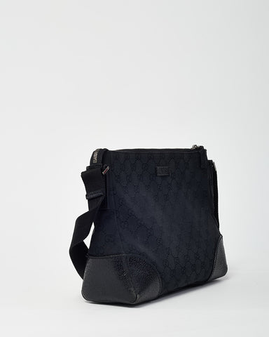 Gucci Black GG Monogram Canvas Messenger Crossbody Bag