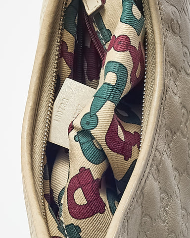 Gucci Light Grey GG Monogram Guccissima Embossed Leather Abbey D-Ring Shoulder Bag