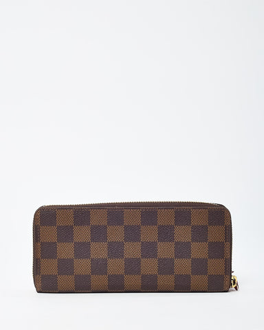 Louis Vuitton Damier Ebene Coated Canvas Red Interior Clemence Wallet