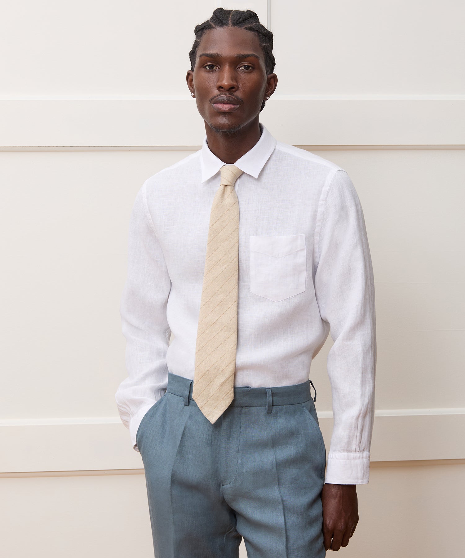 Slim Sea Soft Irish Linen Point Collar Shirt
