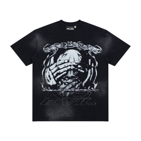 Hellstar No Evil Hear See Speak Skull Hands Vintage Washed Tee