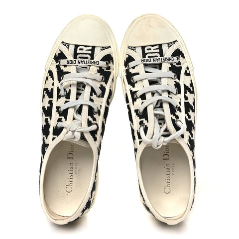 Canvas Macro Houndstooth Embroidered Womens Walk'N'Dior Low Top Sneakers 39 White Black