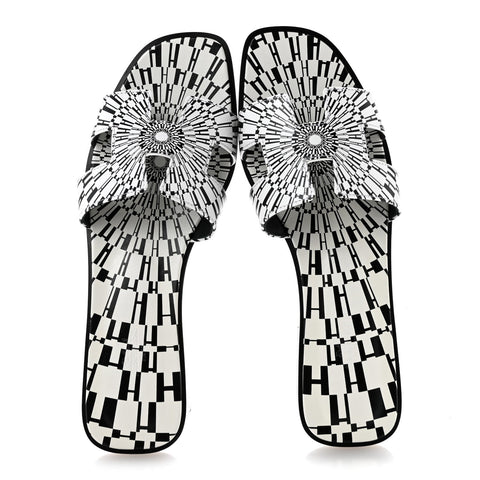 Calfskin Printed Op'H Oran Sandals 40.5 Black White