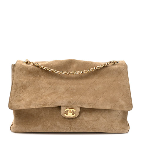 Suede Calfskin Souplissimo Maxi Flap Dark Beige