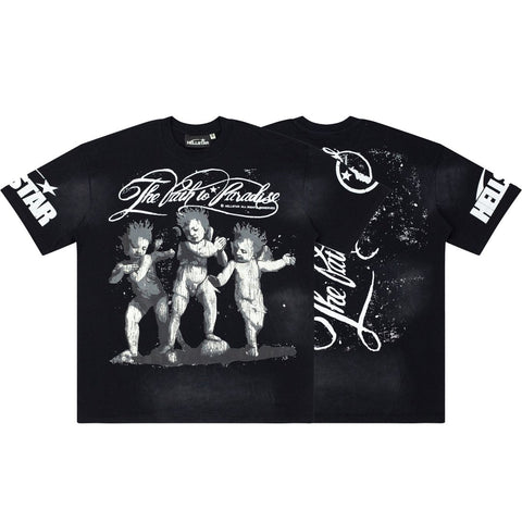 Hellstar The Path To Paradise Three Cherubs Black Washed Tee
