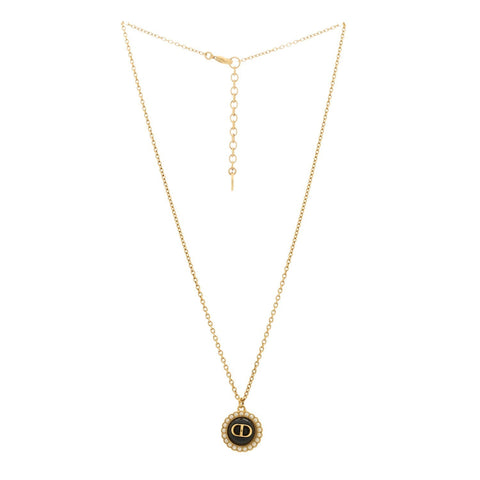 Metal Pearl CD Necklace Gold Black