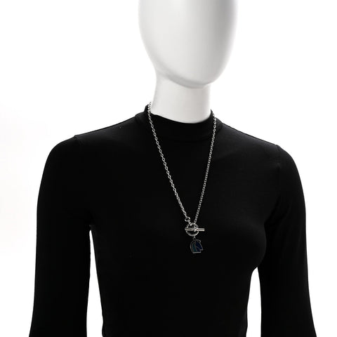 Palladium Enamel Helios Cheval Necklace Camaïeu De Bleu