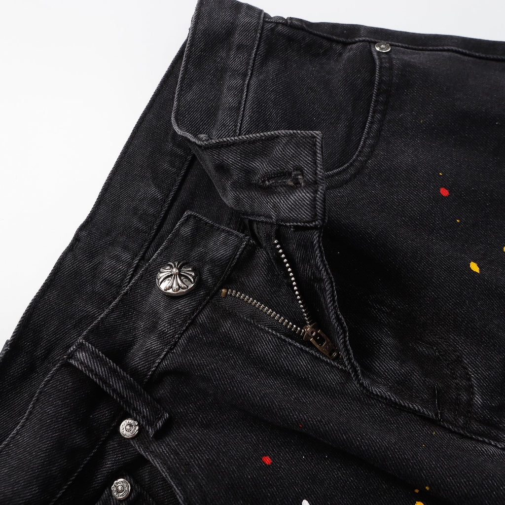 Chrome Hearts Cross Patch Embroidered & Hand-Painted Denim Shorts 9927