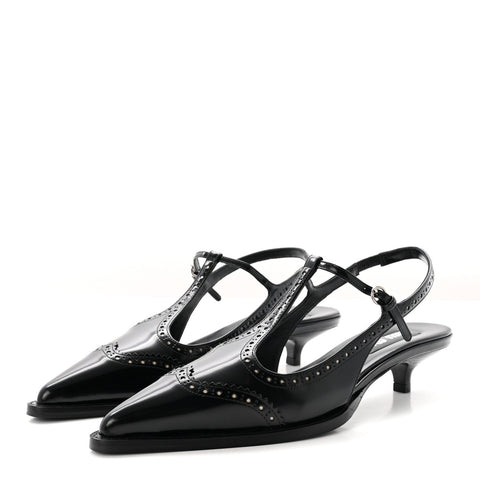 Calfskin Brogue Slingback Pumps 39 Black