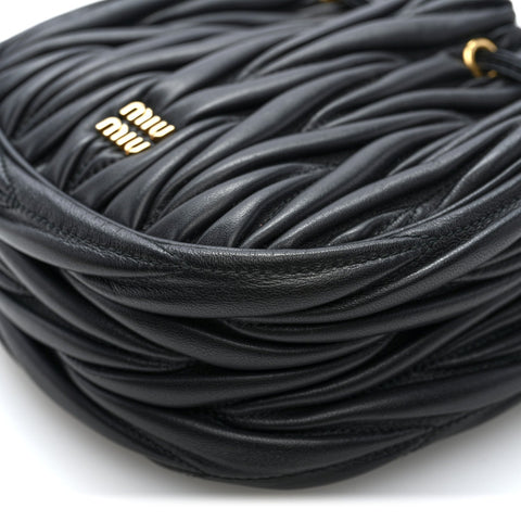 Nappa Matelasse Mini Drawstring Bucket Bag Black