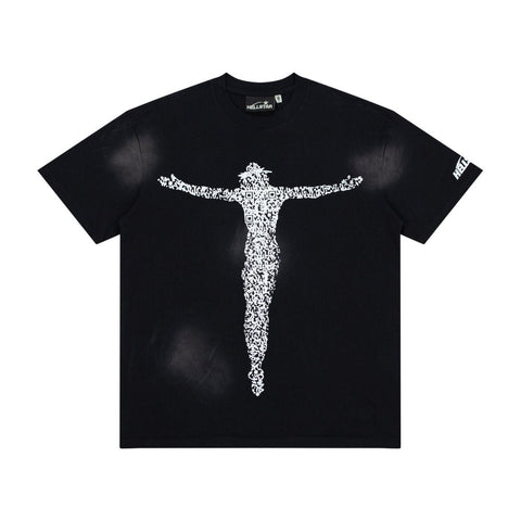 Hellstar QR Code Crucifix Figure Black Mineral Wash Tee