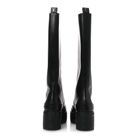 Calfskin Laureate Platform High Boots 36 Black