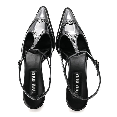 Calfskin Brogue Slingback Pumps 39 Black