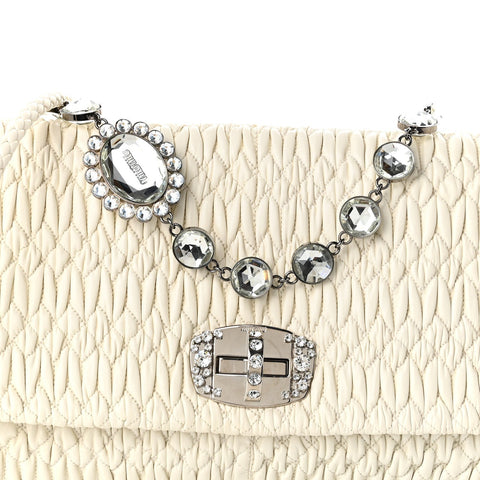 Nappa Matelasse Crystal Flap Clutch White
