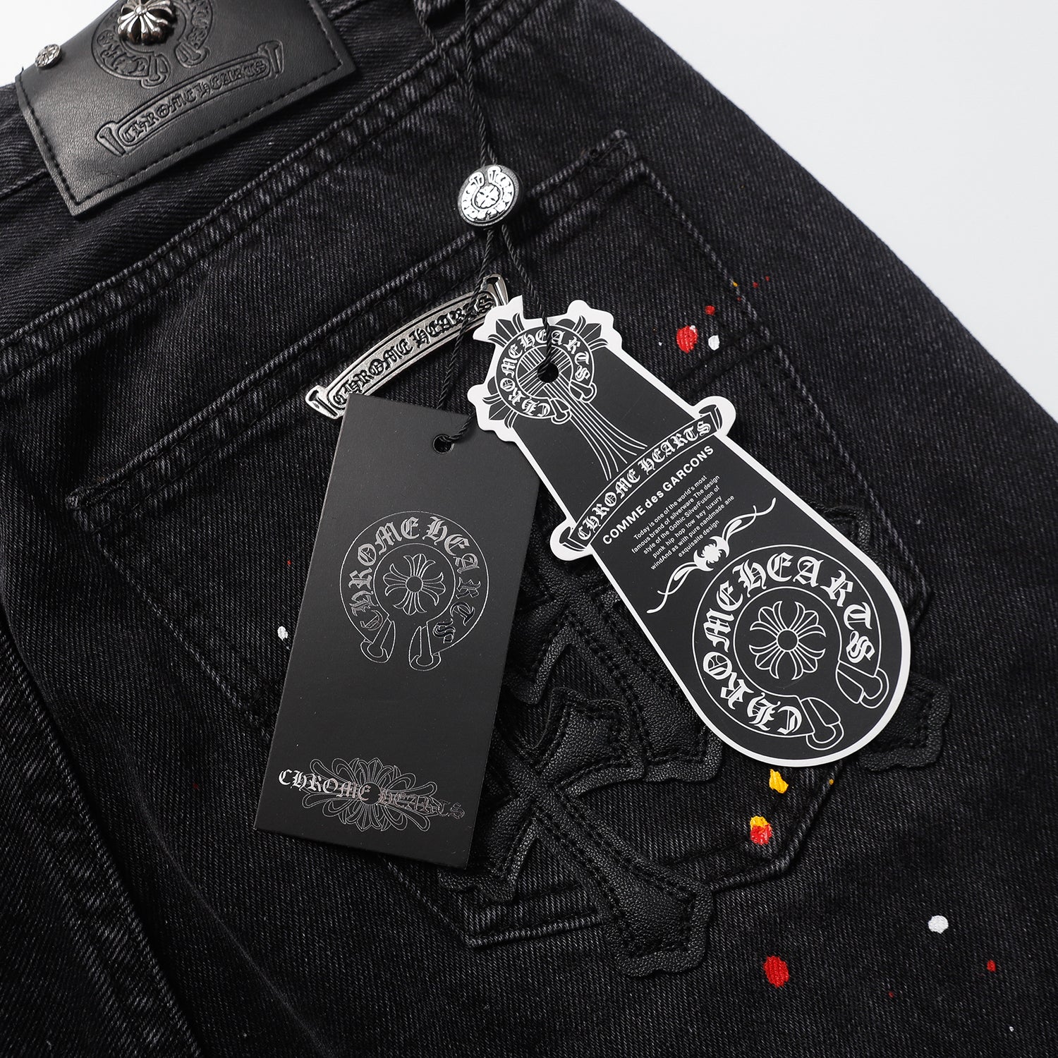 Chrome Hearts Cross Patch Embroidered & Hand-Painted Denim Shorts 9927
