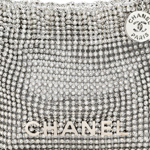 Crystal Embellished Metallic Lambskin Mini Chanel 22 Silver