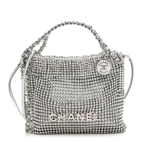Crystal Embellished Metallic Lambskin Mini Chanel 22 Silver