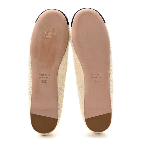 Cotton Crochet Knit Ballerina Flats 38.5 Avorio Blue
