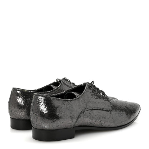 Metallic Crinkled Patent Lace Up Oxford Flats 37.5 Dark Silver