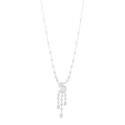 18K White Gold Diamond Eternal No 5 Drop Necklace