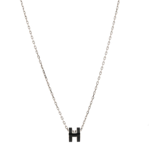 Lacquered Palladium Mini Pop H Pendant Necklace Black