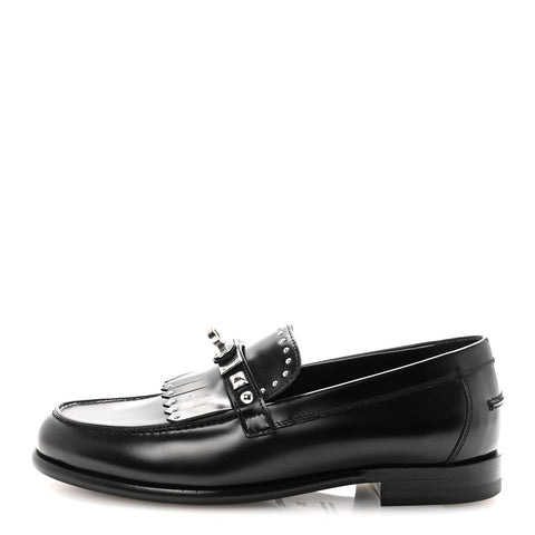 Glazed Calfskin Medor Studded Fringe Womens Destin Loafer 35 Black