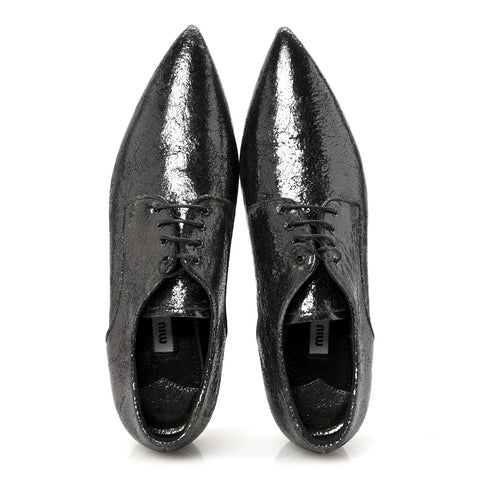 Metallic Crinkled Patent Lace Up Oxford Flats 37.5 Dark Silver