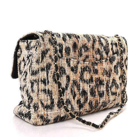 Tweed Mixed Fibers Leopard Print Souplissimo Maxi Flap Brown Black White