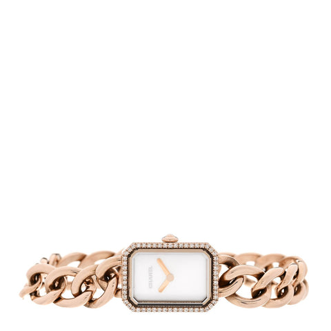 18K Beige Gold Diamond Bezel Mother of Pearl 16mm Chain Premiere Quartz Watch