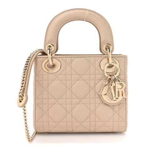 Lambskin Cannage Mini Lady Dior Powder Beige