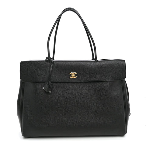 Grained Calfskin Large Urban Essentials Shopping Bag Black