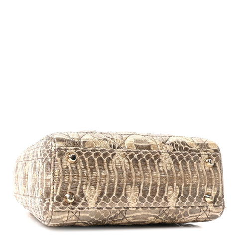 Metallic Snakeskin Cannage Mini Lady Dior Beige