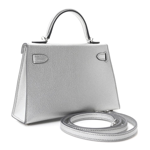 Metallic Chevre Chamkilight Mini Kelly Sellier 20 Argent