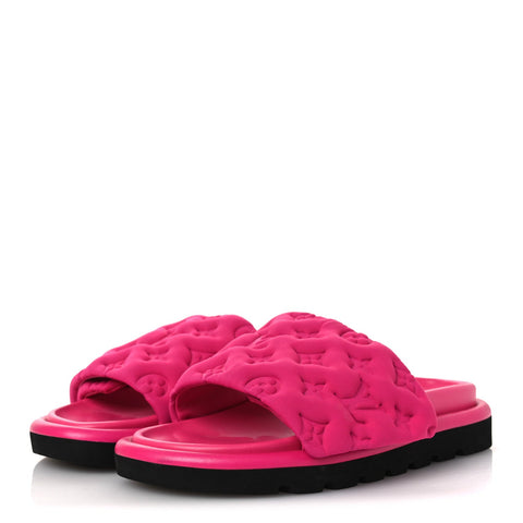 Technical Fabric Embossed Monogram Pool Pillow Comfort Mules 37 Fuchsia