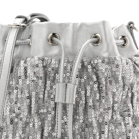 Paillettes Mate Bucket Bag Argento