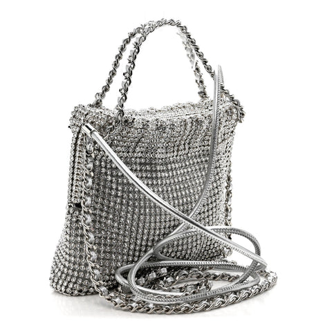 Crystal Embellished Metallic Lambskin Mini Chanel 22 Silver