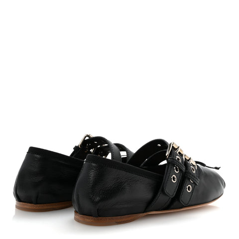 Nappa Vitello Nevada Double Buckle Ballerina Flats 36 Black