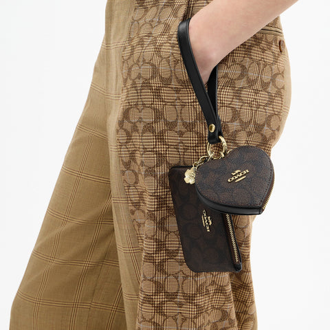 Coach Outlet Wristlet And Heart Pouch In Signature Canvas With Charm