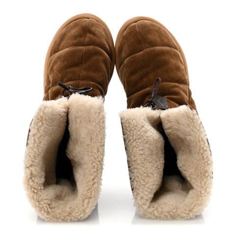 Suede Shearling Quilted Flat Ankle Boot 38 Beige