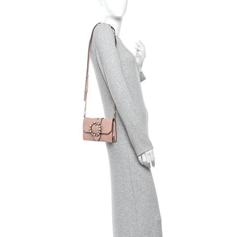 Goatskin Madras Soft Calfskin Crystal Pearl Embellished Shoulder Bag Orchidea