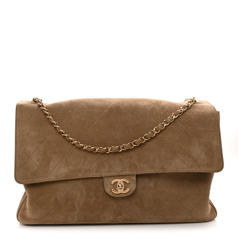 Suede Calfskin Souplissimo Maxi Flap Dark Beige
