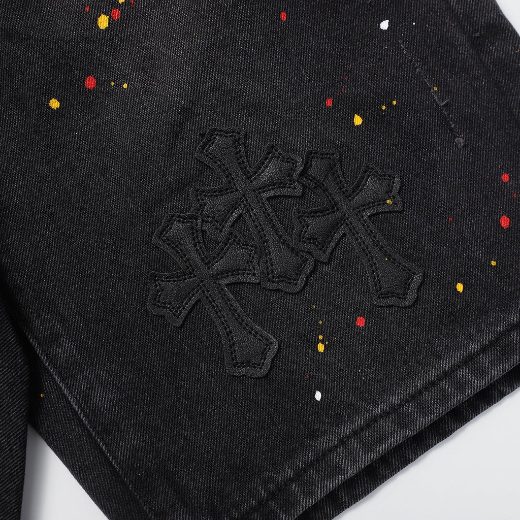Chrome Hearts Cross Patch Embroidered & Hand-Painted Denim Shorts 9927