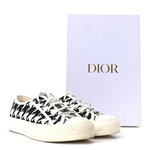 Canvas Macro Houndstooth Embroidered Womens Walk'N'Dior Low Top Sneakers 39 White Black