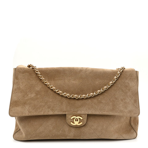 Suede Calfskin Souplissimo Maxi Flap Dark Beige