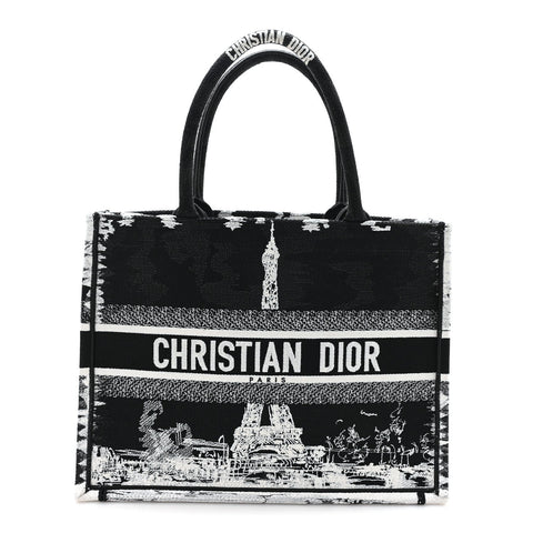 Canvas Embroidered Medium Paris Book Tote Black White