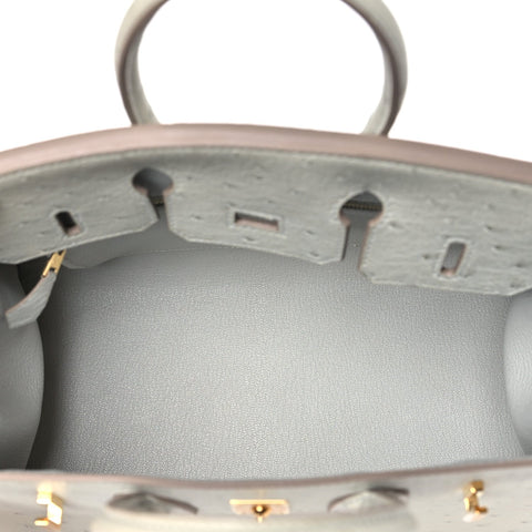 Ostrich Birkin Sellier 25 Gris Perle